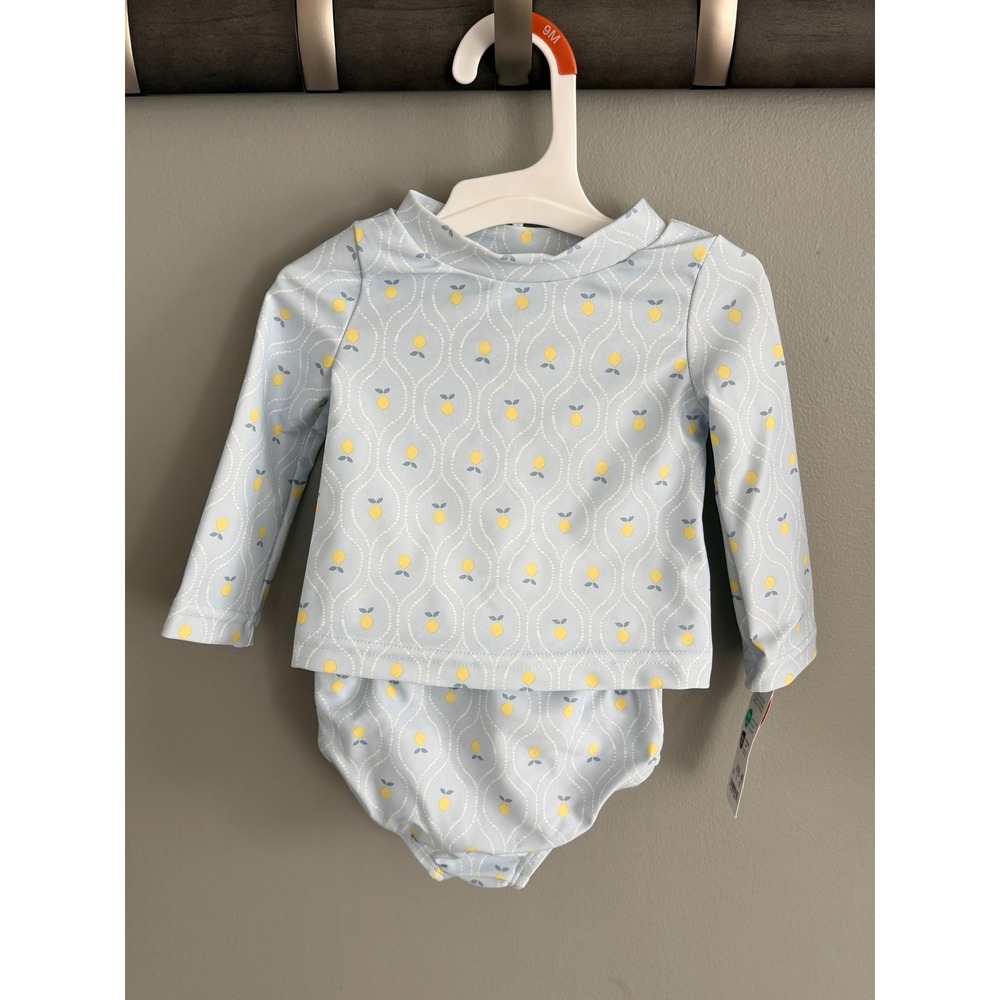 Carters 9M Girls Rash Guard bathing suit Set Blue Lemon UPF 50+ NWT